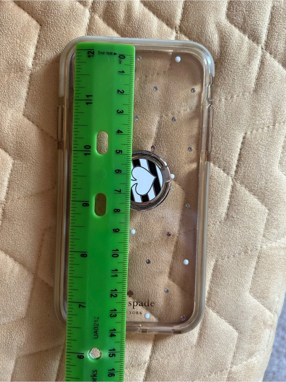 kate spade Clear Phone Case with Gold Trim, Pink & Clear Crystal Dots and Ring